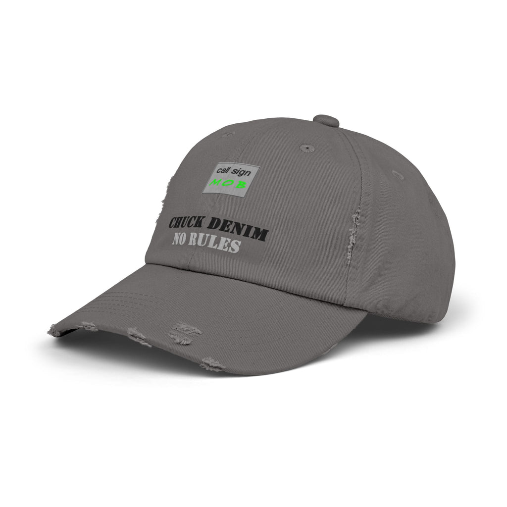 Copy of CHUCK DENIM "No Rules" Distressed Cap with CHUCK DENIM's name