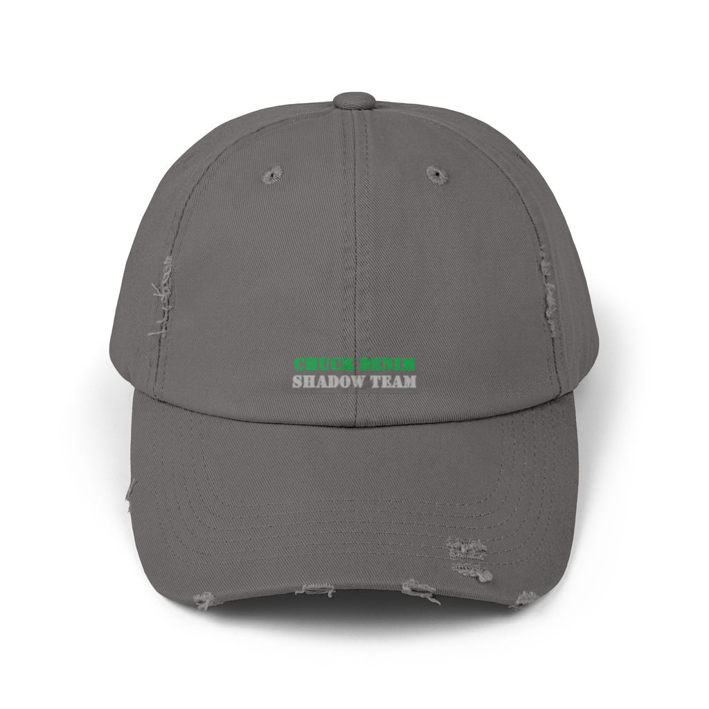 Chuck Denim Green Logo Distressed Cap with his name in signature green