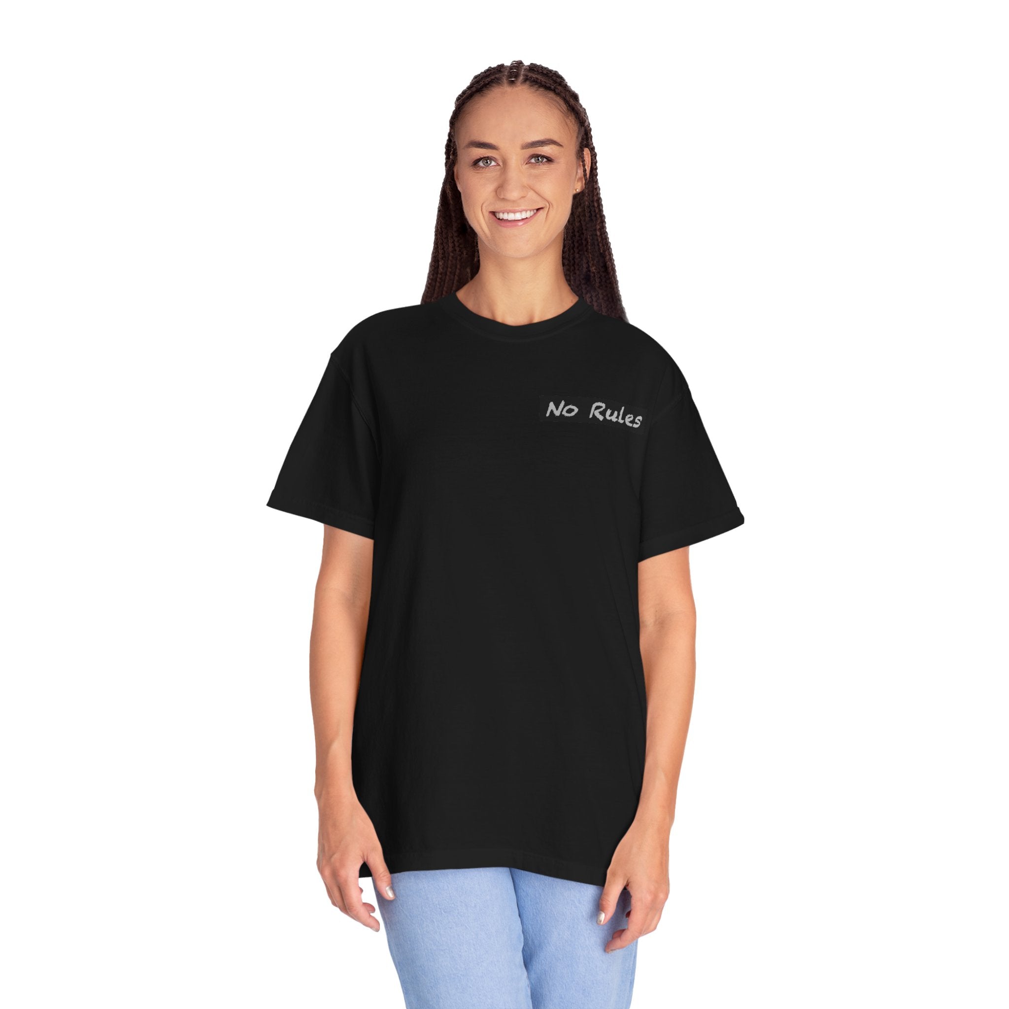 "No Rules"  CHUCK DENIM Shadow Team Tee — "No Rules" front & CHUCK DENIM Military-Inspired Back Print