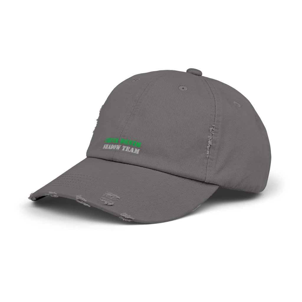 Chuck Denim Green Logo Distressed Cap with his name in signature green