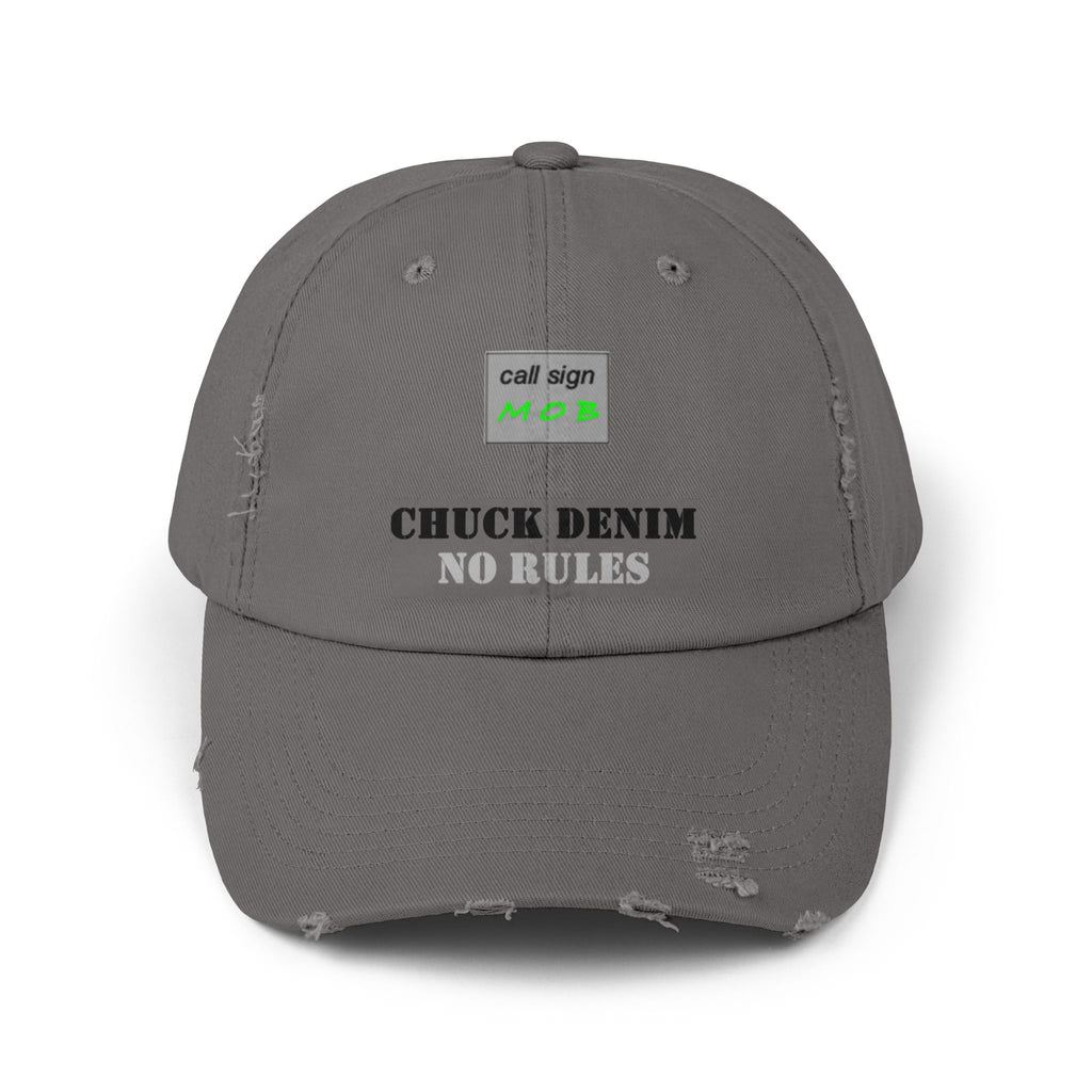 Copy of CHUCK DENIM "No Rules" Distressed Cap with CHUCK DENIM's name