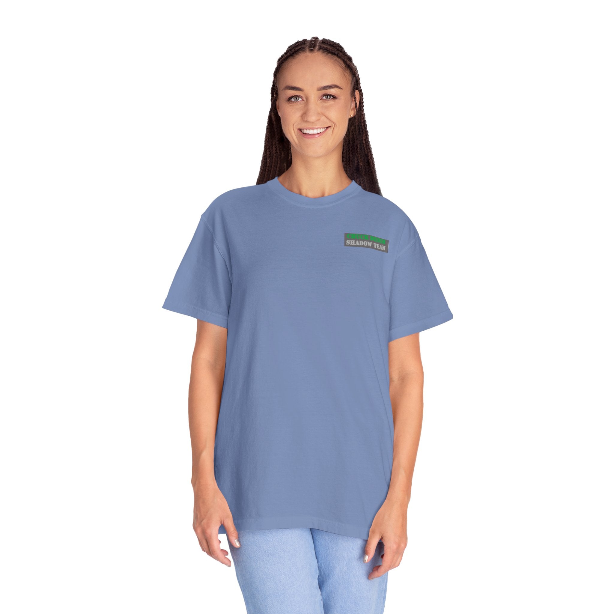 CHUCK DENIM Shadow Team Tee — "CHUCK DENIM" Military-Inspired Chest & Back Print