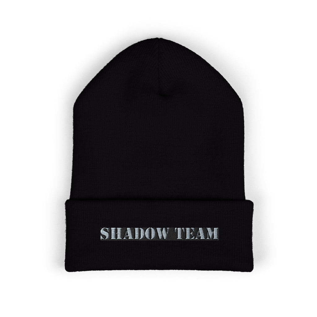 Shadow Team Embroidered Covert Beanie — Black Rib Knit Hat