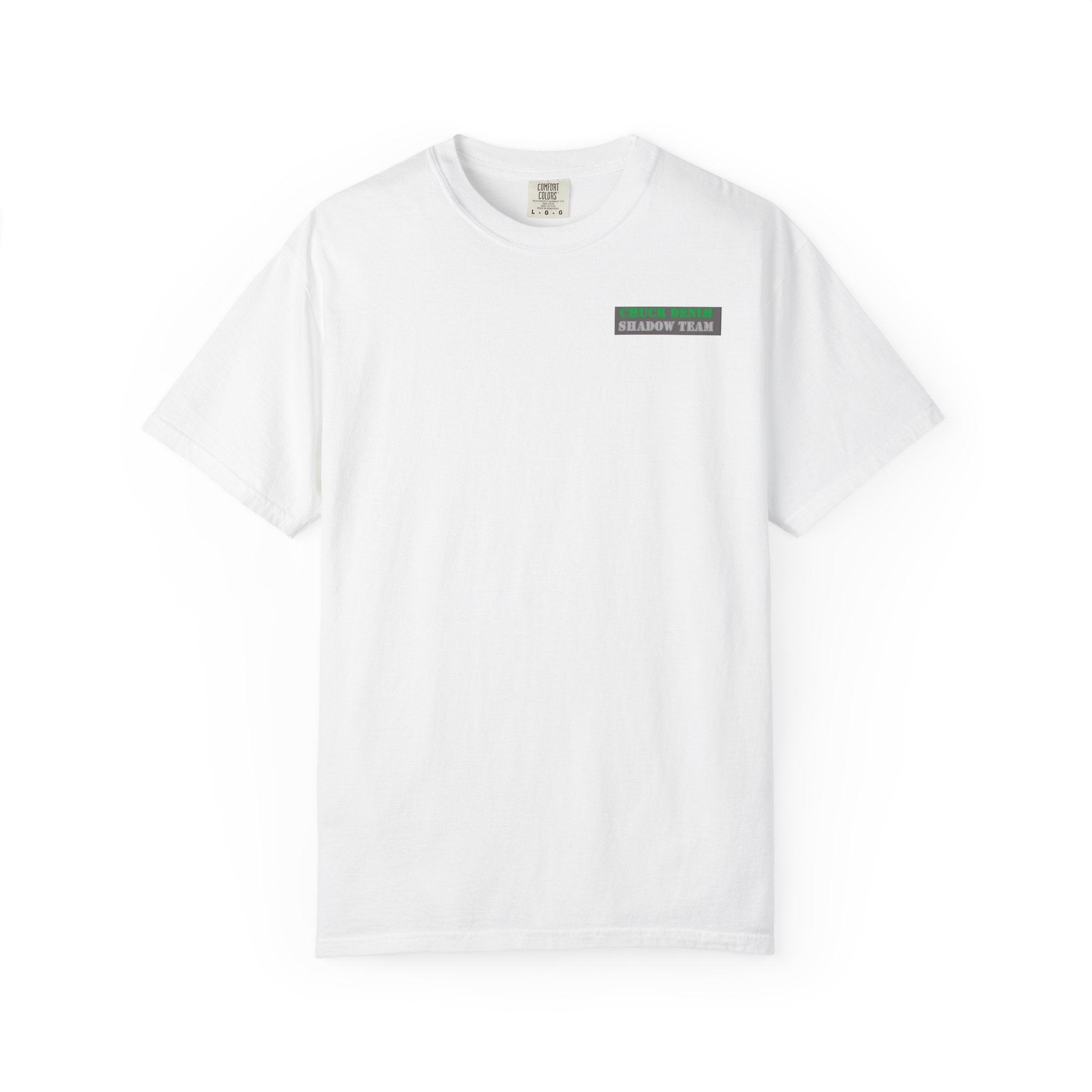 CHUCK DENIM Shadow Team Tee — "CHUCK DENIM" Military-Inspired Chest & Back Print