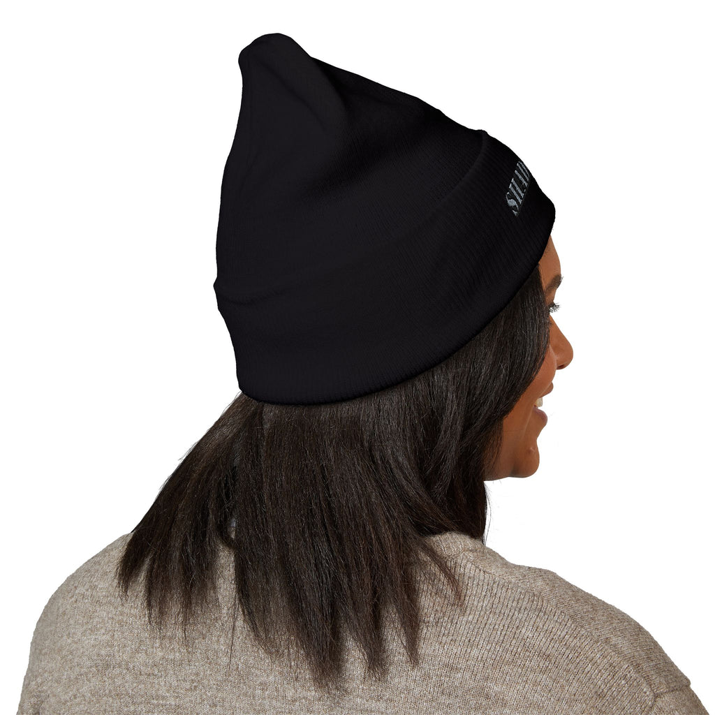 Shadow Team Embroidered Covert Beanie — Black Rib Knit Hat