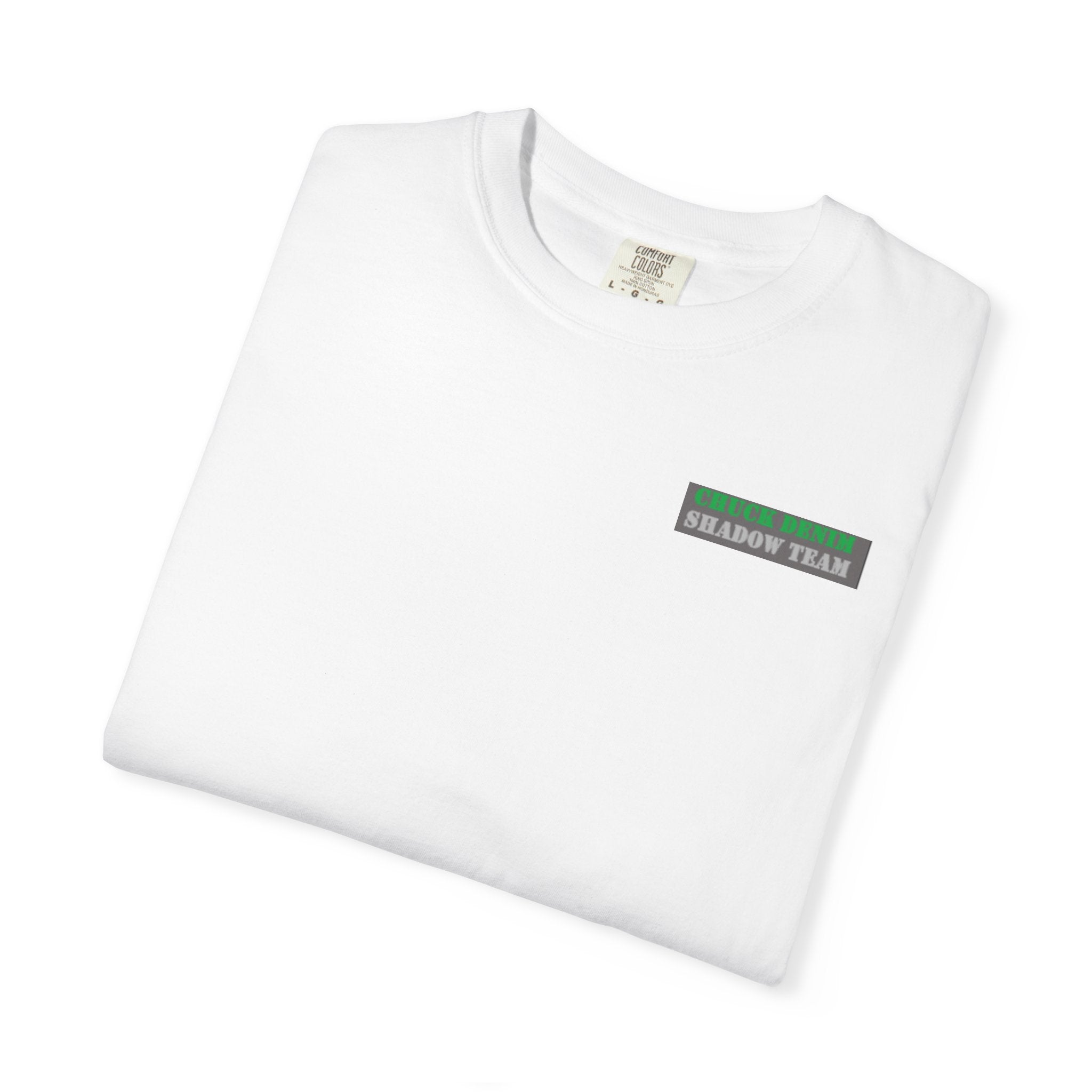 CHUCK DENIM Shadow Team Tee — "CHUCK DENIM" Military-Inspired Chest & Back Print